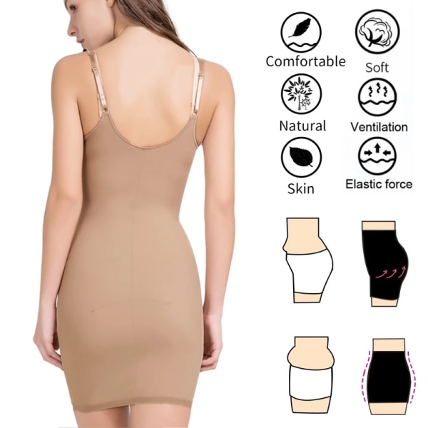 Full Slips Underklänning Kroppsformare Magkontroll Shapewear Waist trainer Bodysuit Butt lifter Seamless Slimming Underkläder Korsett Beige M