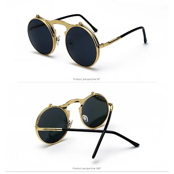 Solglasögon för män och kvinnor UV-skydd Anti-bländning Mode Retro Steampunk Runda metallsolglasögon GoldRed Black