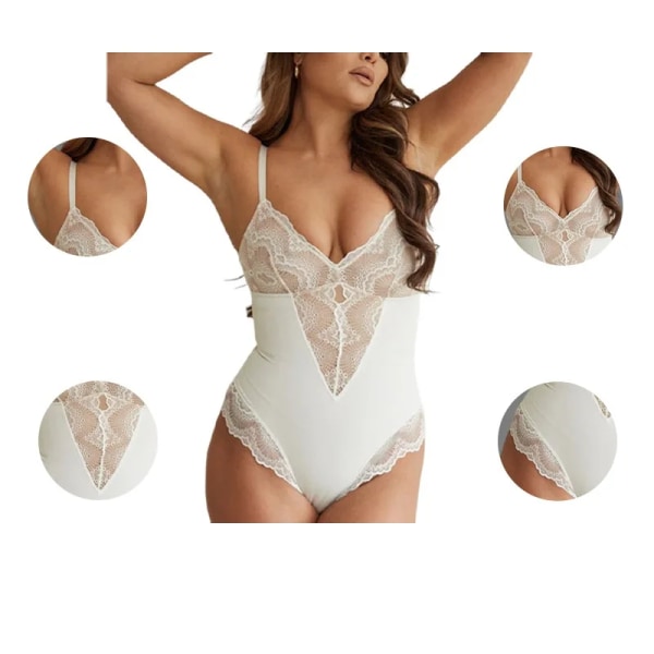 GUUDIA Light Control Body Suit Sexig Jumpsuit 2 delar Underkläder Sexig Spets V-hals Spaghetti Armband Bodysuits Snap Open grenen brown S
