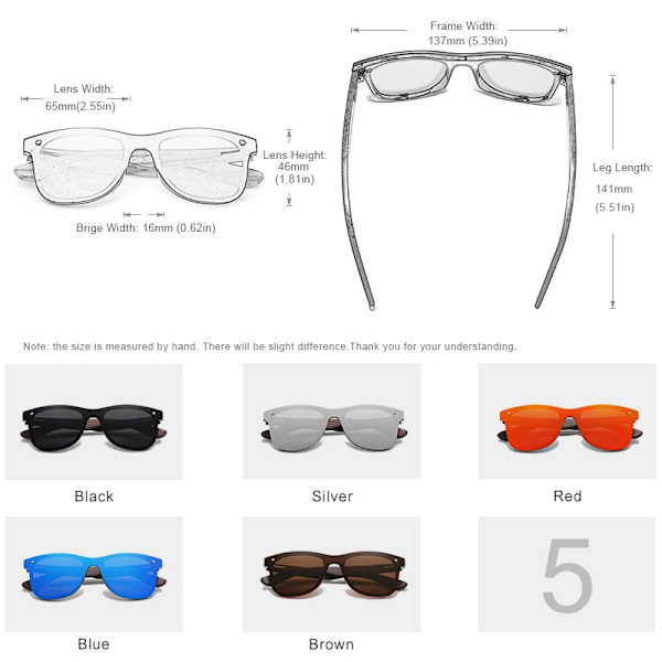 KINGSEVEN Natural Bamboo svärtade solglasögon Polariserade damer för män Eleganta handgjorda träglasögon Oculos Red Original