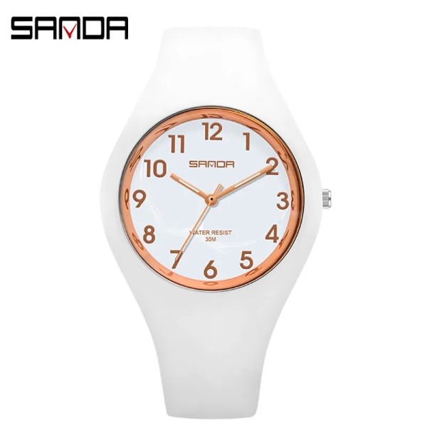 SANDA Lyx Damklockor Quartz Movement Armbandsur Vattentät Enkel Silikon Casual Analog Watch För Dam Reloj Mujer White