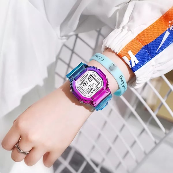 Herr Damklockor Guld Casual Digital Watch Lover's Gift Clock LED Lysande armbandsur Pojke Flickor Väckarklocka blue purple