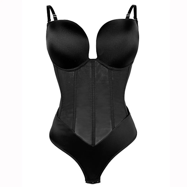 Kvinnor Djup V Rygglös Bodysuit Strap U Plunge Thong Bottom Shapewear Sömlösa underkläder Sexiga underkläder Osynlig BH Body Shaper Black M