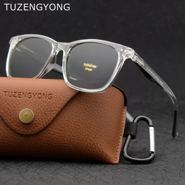 TUZENGYONG Nya unisex polariserade solglasögon Män Ultralight TR90 Dammode Square 2022 Luxury Brand Designer Glasögon 3399C01-3Brown case TUZENGYONG