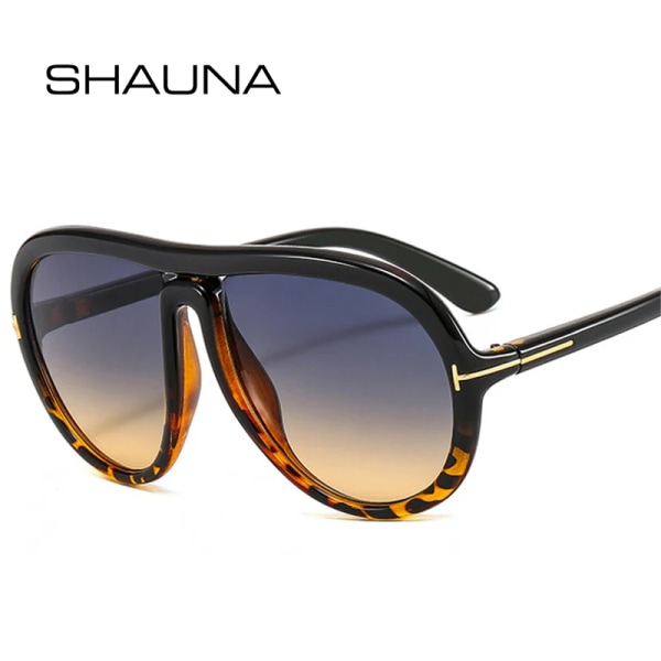 SHAUNA Retro Oversized Pilot Solglasögon Dam Modemärke Designer Gradient Shades UV400 Män Ovala solglasögon Blue gray gradient As the picture