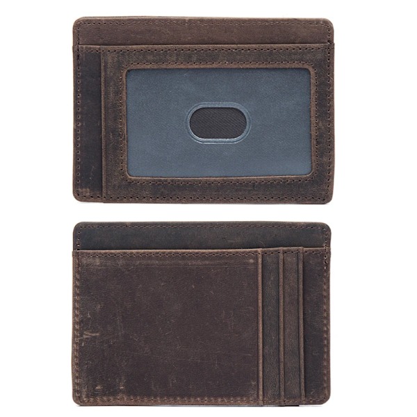 Retro unisex smal korthållare i äkta läder Plånbok Mjuk kohud Mini tunn Kreditbankkortsväska Små män Kvinnor Plånböcker dark brown