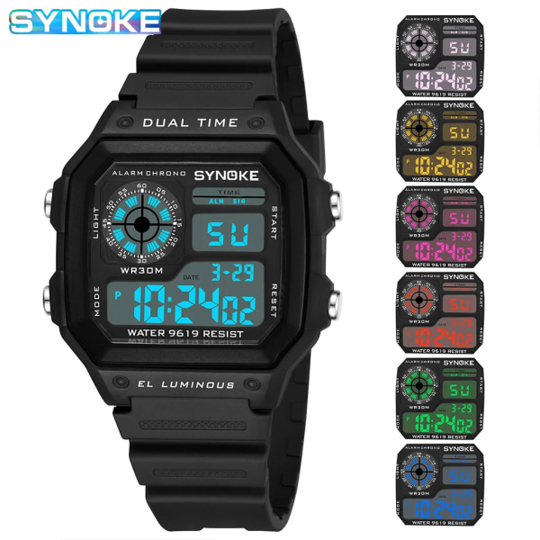 SYNOKE Herr Watch Militär Manliga Digitala klockor Tyg Nylon Casual Cool Herrsport Fyrkantig Urtavla Relogios Armbandsur Camouflage Coffee