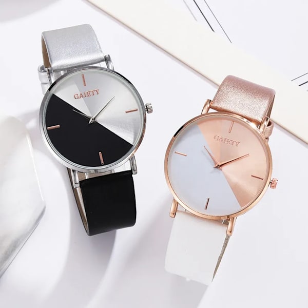 Klockor Dam 2022 Nytt Mode Dam Söt Klänning Watch Colorblock Urtavla Analog Quartz Läder Armband Armbandsur montre femme White