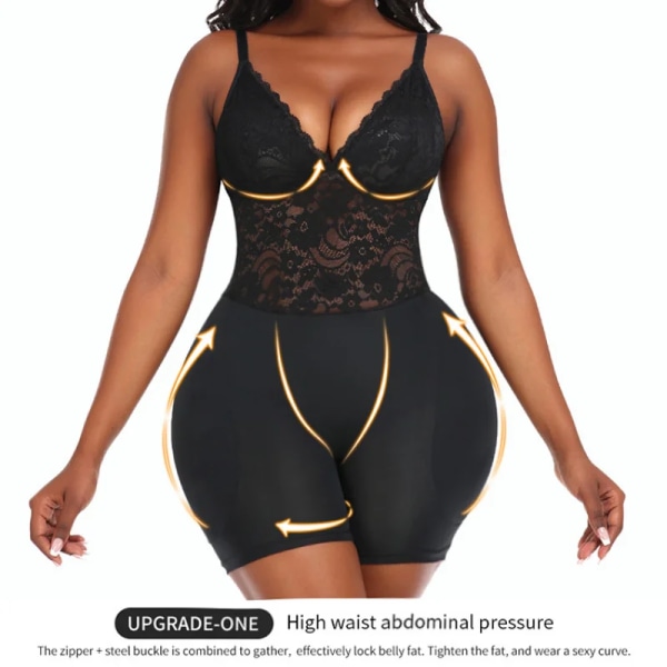 2023 Summer INS Sexig spets slimming bodysuit för kvinnor FAKE ASS Butt Lifter Shapewear Hip Enhancer Vadderade underkläder Fajas Black-Hip Pads 3XL