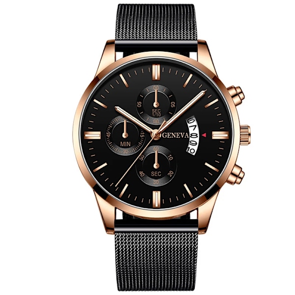 2023 Herrmode Business Kalender Klockor Herr Lyx Blå Rostfritt stål Mesh Bälte Analog Quartz Watch relogio masculino Rose Gold Rose Gold