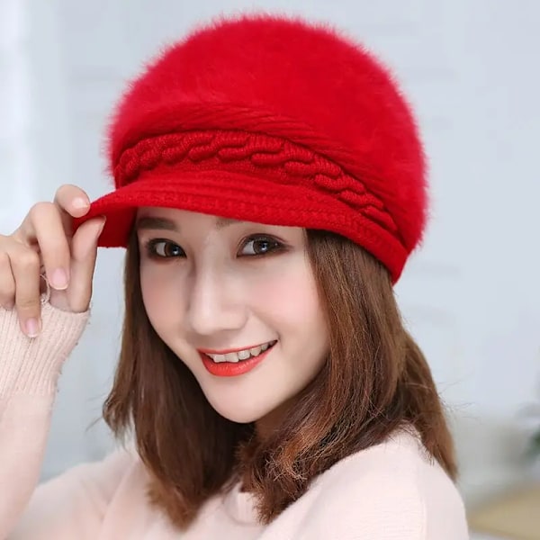 Ymsaid Vintermössa för Kvinnor Varma Beanie Stickade Mössor Dammössa Höst Vinter Dammode Mössa Skullies Beanies Red