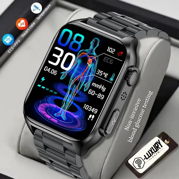 LYCKLIG EKG+PPG Smart Watch Män Laserbehandling av hypertoni Hyperglykemi Hyperlipidemi Puls Hälsosam Sport Smartwatch Brown leather