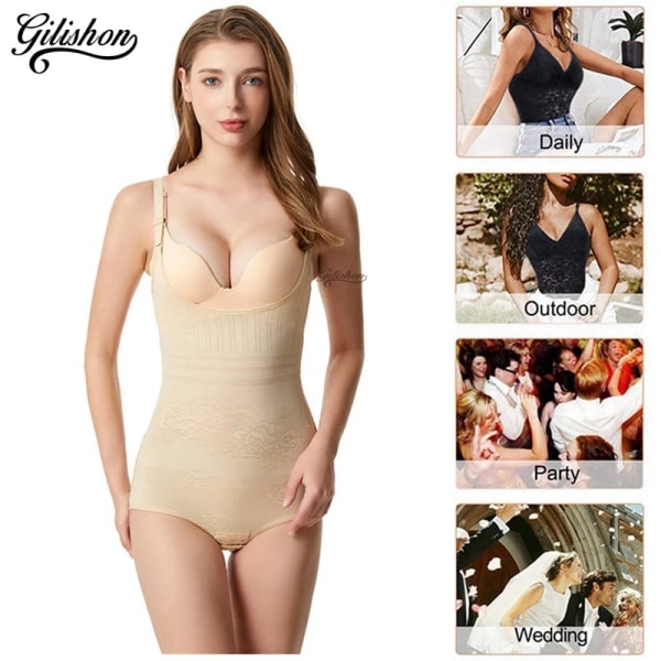 Body Shapewear Kvinnor Bantning efter förlossning Underkläder Helkroppsformare Bantning Skida Butt Lifter Midjekorsett Plus Size skin L