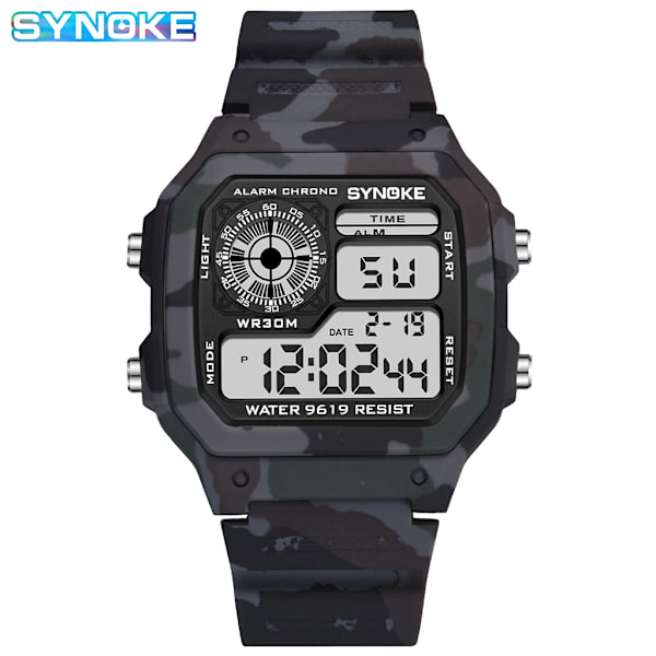 SYNOKE digital watch för män Kamouflage Grön Militär Vattentät Sport Elektronisk Klocka Hane LED-skärm Armbandsur Väckarklocka Camouflage Gray