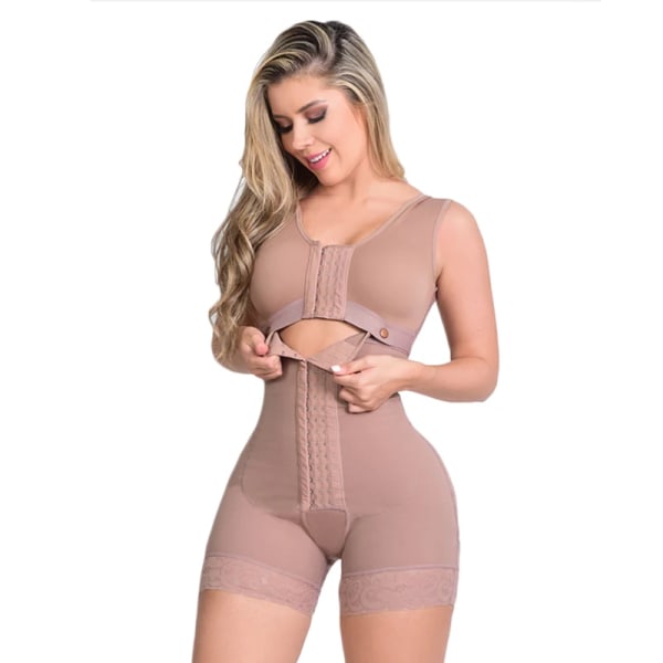 Shapewear med hög kompression med krok och öga Främre stängningsformare Justerbar BH Bantning Fajas Colombianas Mujer Skims Pink L