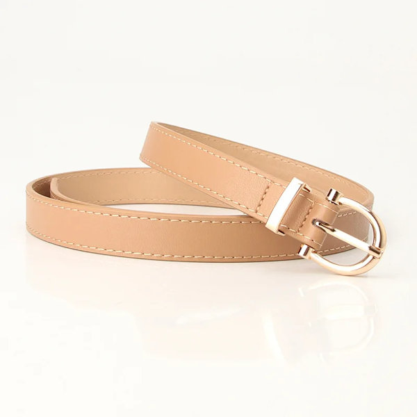 Mode Läderbälten för kvinnor Enkel Mental Pin Spänne Flickor Tunt Bälte Denim Jeans Klänning Kjol Lyxmärke Retro midjeband Khaki-2cm 105CM