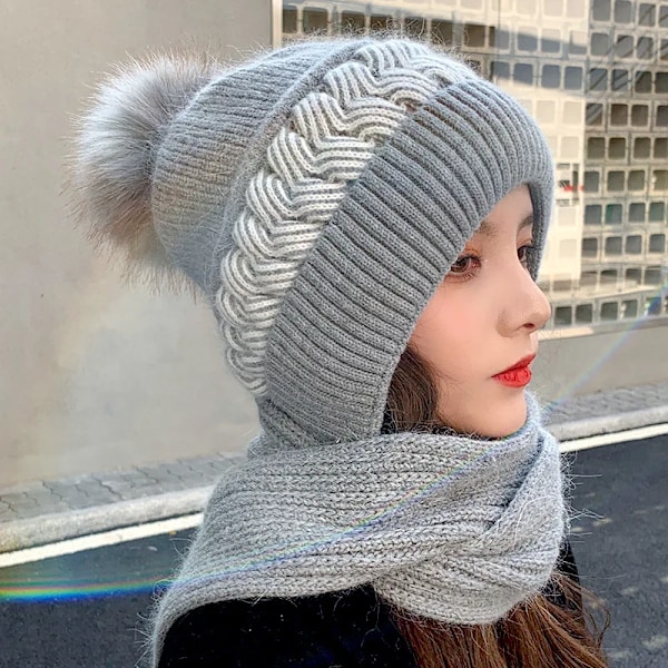 Nya Trendiga Vintervarma Mössor för Kvinnor med Halsduk, Öronvärmare, Stickade Skullies, Beanies, Mössa och Halsduk, 2-pack Khaki