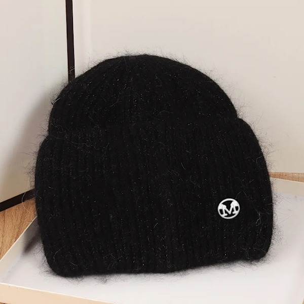 Ins Solid Shiny Color Beanies SkulliesLetter Kvinna Fluffig Vinterhatt För Matchande Varm Mjuk Present letter logo24