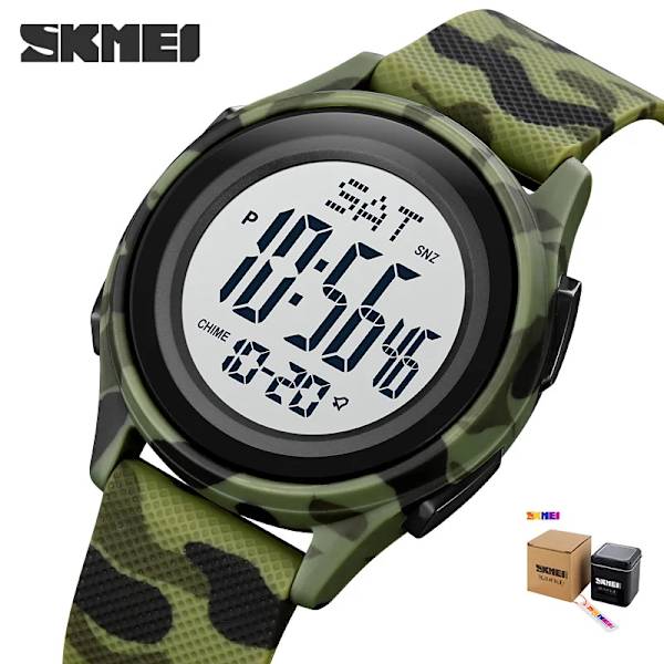 Watch Herr Multifunktionsklockor Väckarklocka Chrono 5Bar Vattentät Watch SKMEI Relogio Masculino Army Green BOX