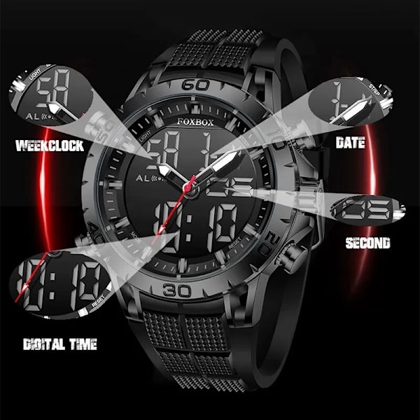 Nya Herrklockor Sport Toppmärke Lyx Dual Display Quartz Watch Herr Militär vattentät klocka Digital elektronisk watch all black