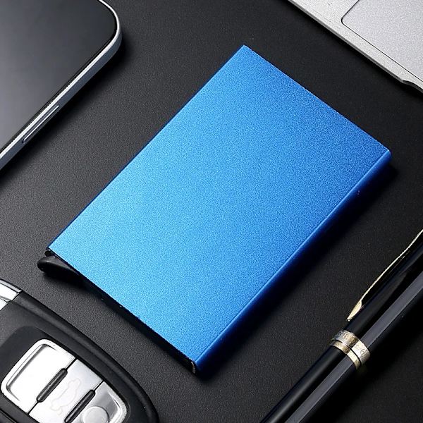 Korthållare Case Business Blå Pure Tarjetero Korthållare Pop Up-plånbok För Kvinnor Män RFID Id- case Carteira Masculina Blue