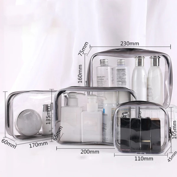 1st Kvinna Dam Waterpfoof kosmetiska väskor Transparent toalett sminkväskor Pvc genomskinlig dragkedja Resesmink Organizer Väska Girl Black(.653) XL(.653)