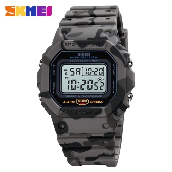 SKMEI 1628 Digital Sport Watch Herr 2 Time Count Down Herr Armbandsur Mode Retro Man Klockor reloj hombre Gray camo