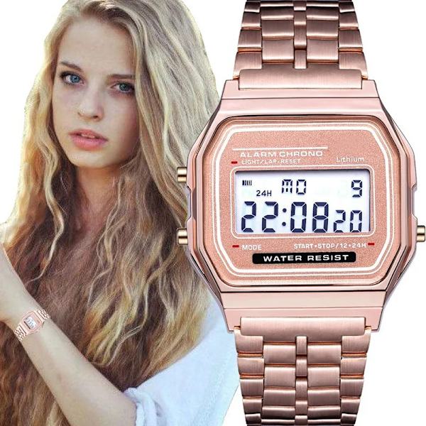 F91W stålarmbandsur Watch Herr Business Klocka Multifunktion LED Digtal Watch Elektronisk klocka Silver