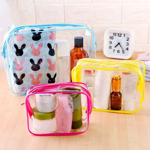 1 ST Organizer genomskinlig sminkväska Kvinnor Skönhet Toalettpaket tvättpåse Transparent PVC Liten stor kosmetisk tvättpåse med dragkedja Yellow L