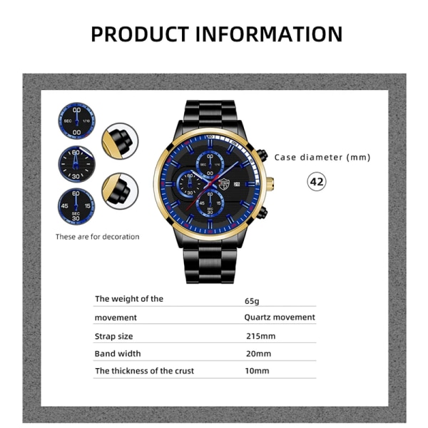 Herrmode Lyx Sportklockor Herr Business Casual Quartz Armbandsur Kalender Man Rostfritt stål Lysande watch Steel White Blue