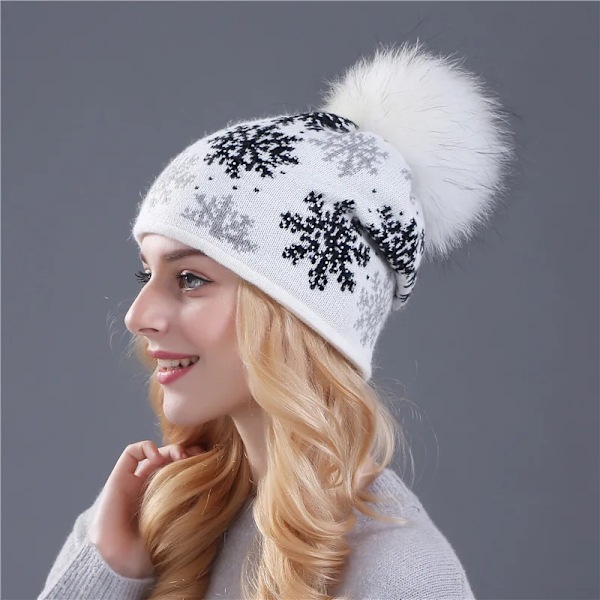 2016 Ny FemininoMink Pom Pom Vintermössa för Kvinnor Flickmössa Stickad Tjock Beanie Skullies Mössa white hat  pom