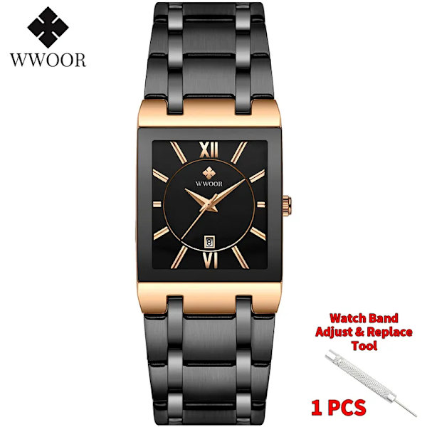 Relogio Masculino WWOOR watch herr fyrkantiga herrklockor Toppmärke Lyx gyllene kvarts rostfritt stål vattentät watch rose black no box