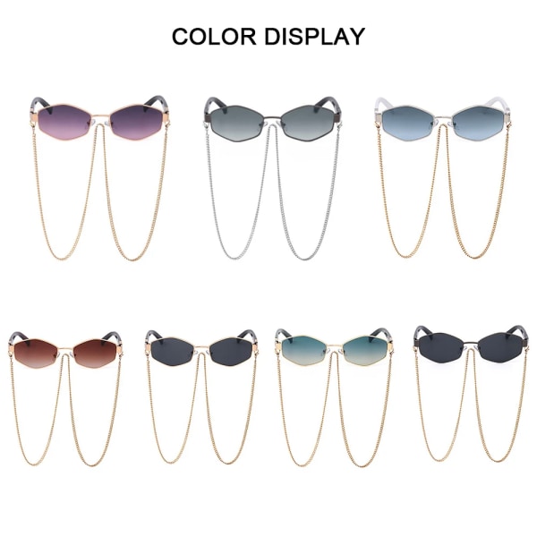 Punksolglasögon med glasögonkedja Märkesdesigner Retro solglasögon Kvinnor Unika polygonglasögon manlig nyans Oculos De Sol D4 chain sunglasses Other