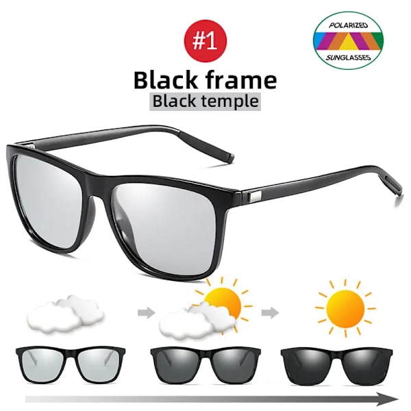 VIVIBEE Color Change Grå Båge Fotokromatisk Polariserade Solglasögon Män Fyrkantiga Klassiska Chameleon Glaases Transition Lens Glasögon 1 Black Black Photochromic