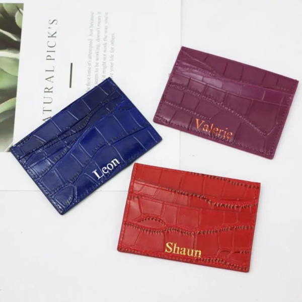 Klassisk krokodilmönsterkorthållare Män Kvinnor Äkta läder Läder Case ID-kortshållare Plånbok Handväska hot pink
