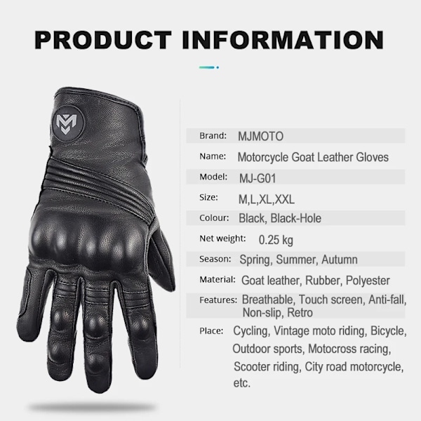 Sommar Andningsbara Äkta Läder Motorcykelhandskar Touch-funktion Guantes Moto Knogskydd Handflata Skydd Män Racing Motocrosshandskar Black-SUOMY M