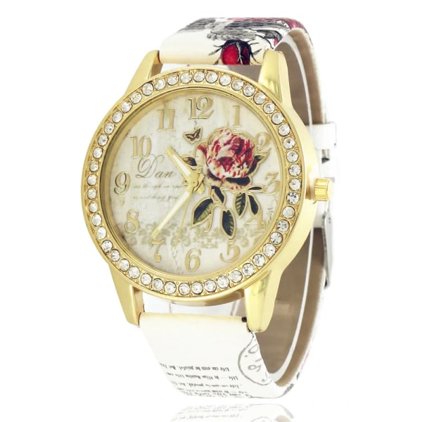 Mode Damklockor Kvinnor Printed Watch Lyx Casual Quartz Läder Watch Mode Kvinnlig Klänning Klockor Relogio White