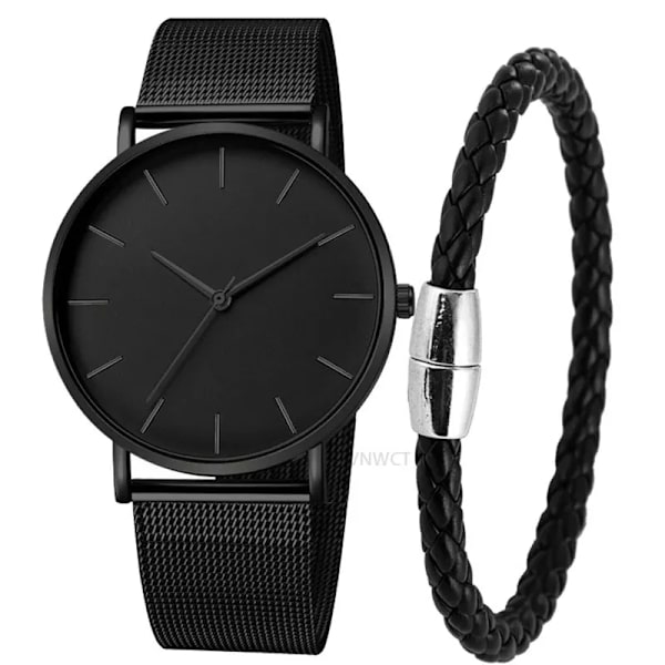 Watch Magnetisk armband Ultratunn watch Herr Slim Mesh Stål Vattentät Watch Svart Relogio Masculino Black-Rose-Bracele