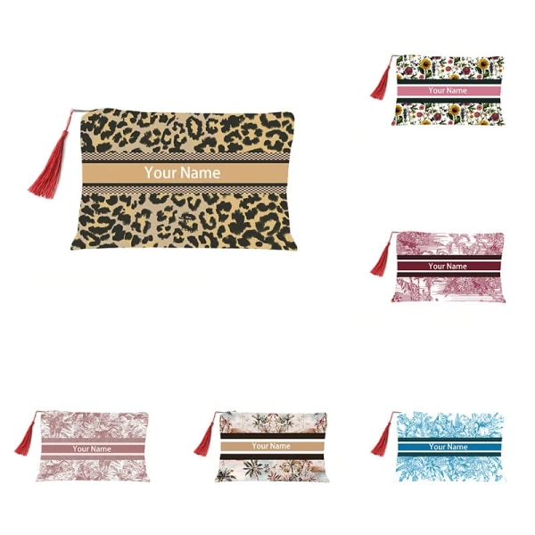 Personligt anpassat namn Kosmetikväska Retrotryck Designer Kvinnor Canvasväskor Flickor Snack Mynt Smink Organizer Förvaringsväska White Style 25x18cm