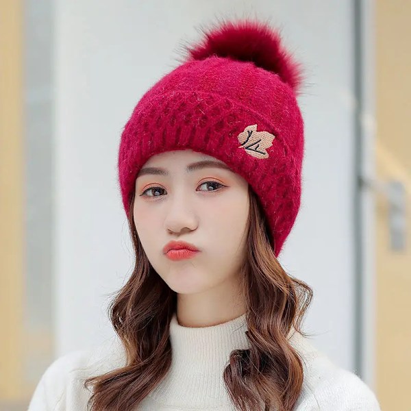 Vintervarma Hattar För Kvinnor Nytt Mode Koreanska Blandningar Tjock Varm Stickad Hatt Bonnets Skullies Beanie Hatt Wine red