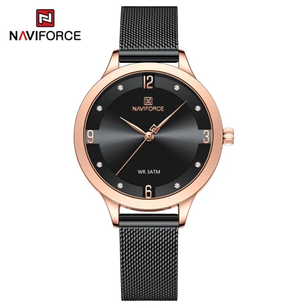 NAVIFORCE Damklockor Nytt mode Lyxmärke Watch Rostfritt armband Quartz Watch för kvinnor Relogio Feminino RGB
