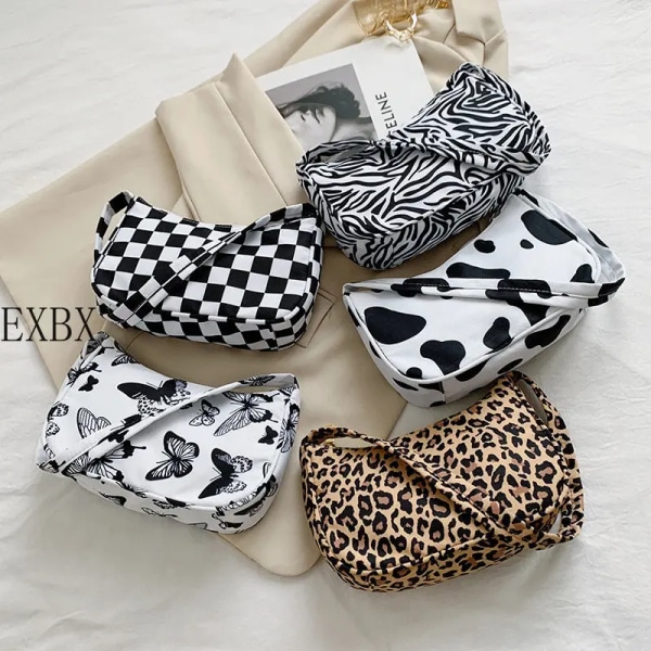 Print Nylon Casual Kvinnor Handväska Fjäril Leopard Zebra Print Kvinna Damunderarmväskor Leopard