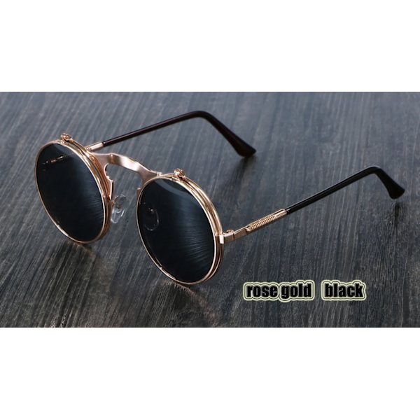 3057 Steampunk Solglasögon Rund Metall Dam Stil Retro Flip Circular Dubbel Metall Solglasögon Män CIRCLE SOLGLASÖGON rose gold black