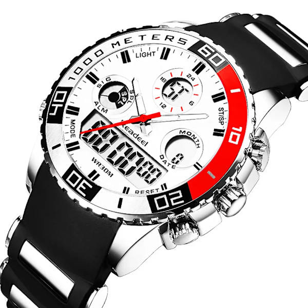 2017 Top Lyx Märke Män Gummi LED Digitala klockor Herr Kvarts Analog Watch Man Mode Simning Sport Army Militär Watch Black