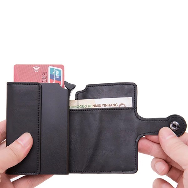 Maideduod Pop-up RFID svart plånbok ID- case Herr RFID-knapp Kreditkortshållare Högkvalitativ metall aluminium auto myntväska Coffee
