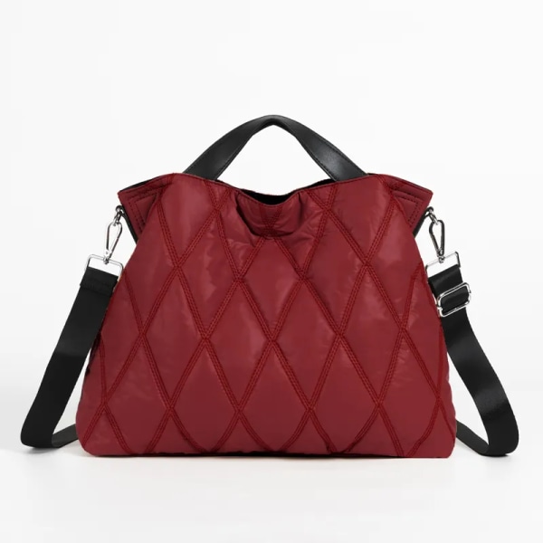 Casual Vadderad väska med stor kapacitet Handväskor Damer Designer Lingge Quiltade axelväskor Lyxig Nylon Sapce Crossbody-väska i bomull red