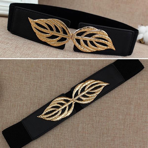 65 cm Klassisk svart korsett Elastiska bälten för kvinnor blad Metallspänne Stretchbälte Cummerband Bred bälte Klänning Kappa Midjeband style 4 one size