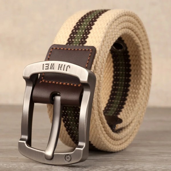 Herrspänne canvas bälte polyester flätat utomhus fritidsbyxor bälte 110-140 i längd 3,8 cm i bredd PWD001 Khaki stripes 120cm