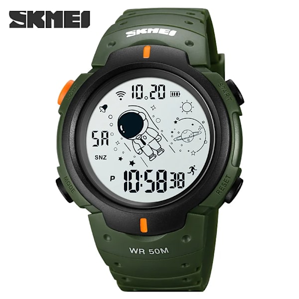Sportklockor Herrklocka Cosmonaut Dial Time Led Light Display Watch Herr Digital Armbandsur 50M Vattentät SKMEI Reloj Hombre 1820 Green White