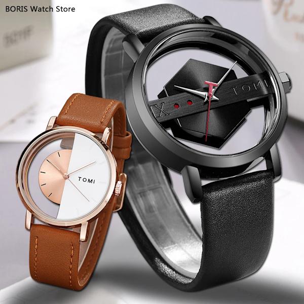 Enkla klockor för män Toppmärke 2023 Mode Quartz Armbandsur Dam Creative Halv Transparent Urtavla Unisex Armband reloj hombr 758 Gray